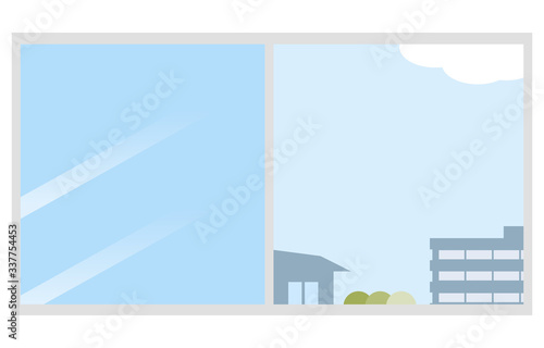 開けた窓から見える景色のイラスト