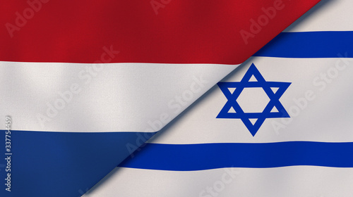 The flags of Netherlands and Israel. News, reportage, business background. 3d illustration