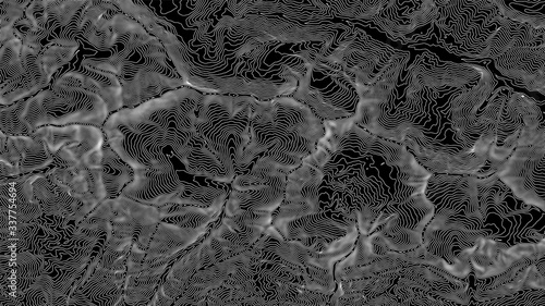 Vector abstract earth relief map. Generated conceptual elevation map. Isolines of landscape surface elevation. Geographic map conceptual design. Elegant background for presentations.