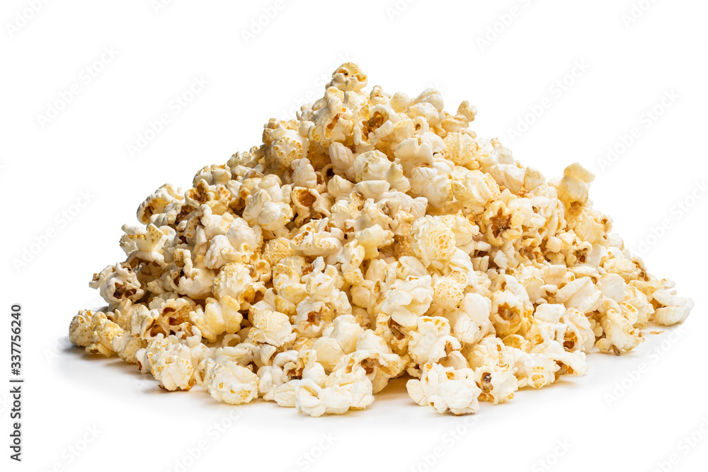 Heap of sweet popcorn isolated on white