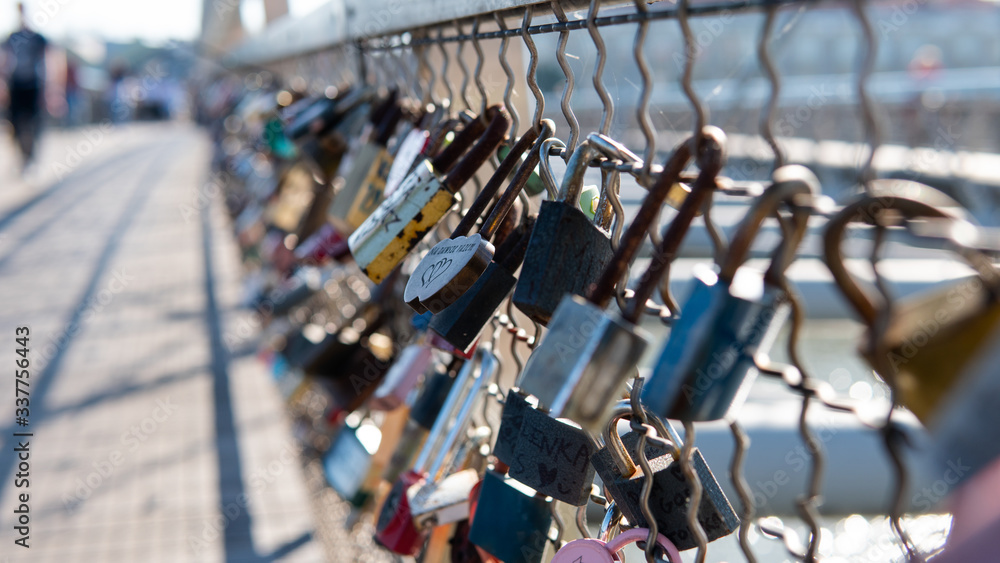 .padlocks for lovers. The tradition of hanging locks for a long relationship