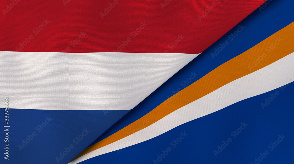 Fototapeta premium The flags of Netherlands and Marshall Islands. News, reportage, business background. 3d illustration