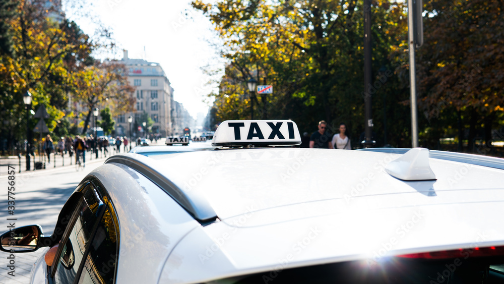 .modern taxi service in tourist cities. Taxi car awaiting customer order