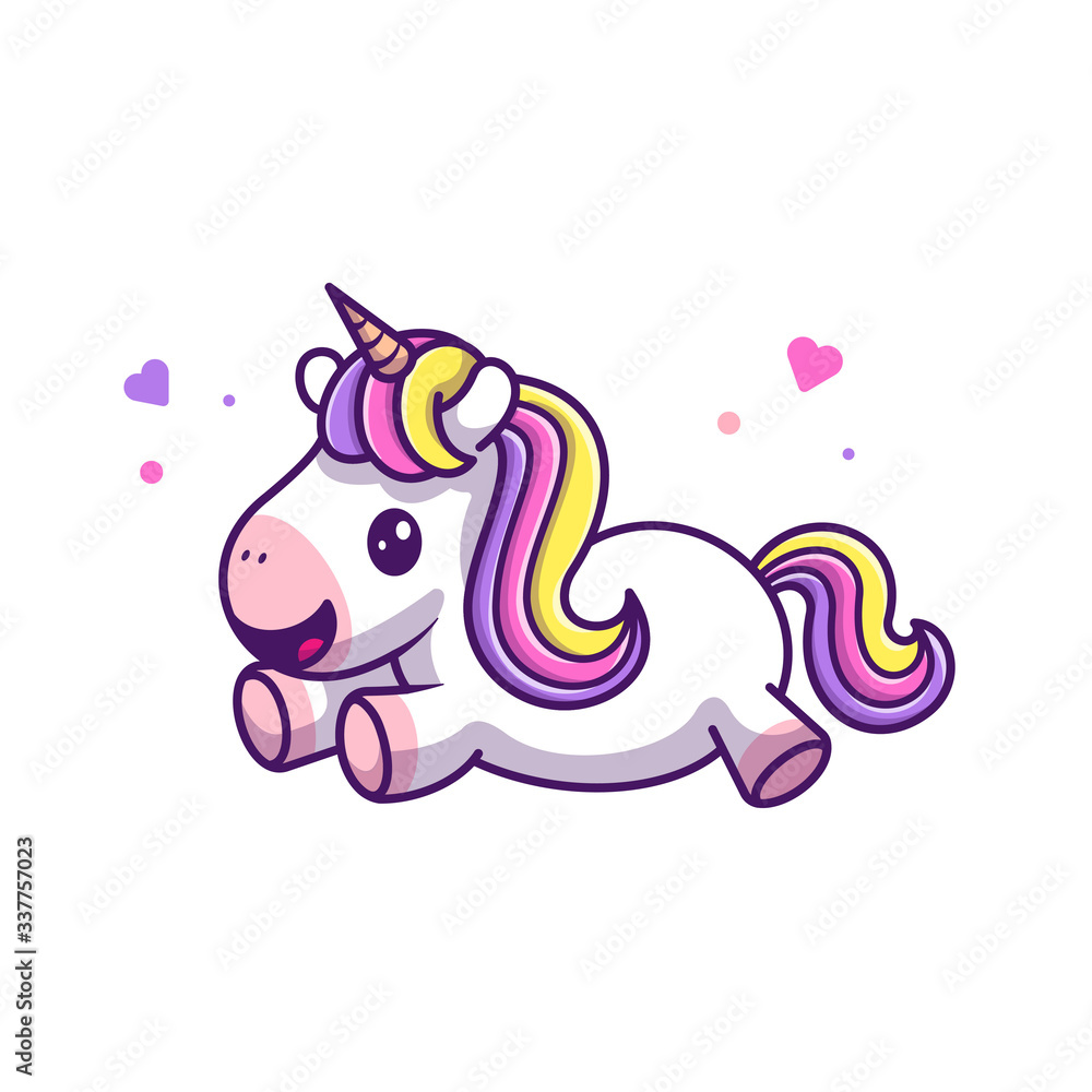 Cute Unicorn Flying Vector Icon Illustration. Unicorn Mascot Cartoon Character. Animal Icon Concept White Isolated. Flat Cartoon Style Suitable for Web Landing Page, Banner, Flyer, Sticker, Card