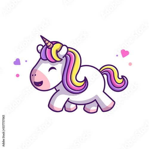 Cute Unicorn Walking Vector Icon Illustration. Unicorn Mascot Cartoon Character. Animal Icon Concept White Isolated. Flat Cartoon Style Suitable for Web Landing Page, Banner, Flyer, Sticker, Card