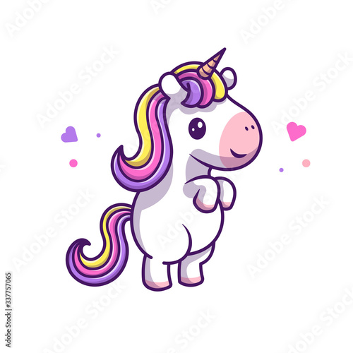 Cute Unicorn Standing Vector Icon Illustration. Unicorn Mascot Cartoon Character. Animal Icon Concept White Isolated. Flat Cartoon Style Suitable for Web Landing Page, Banner, Flyer, Sticker, Card