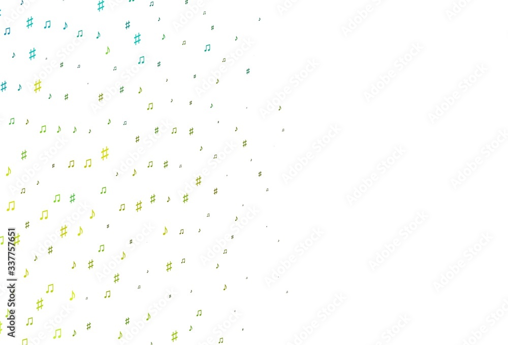 Light Green, Yellow vector background with music symbols.