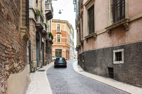 Quiet streets of the old city of Verona. Piazzetta Serego street in Verona, Italy