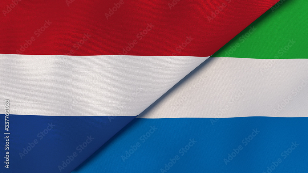 The flags of Netherlands and Sierra Leone. News, reportage, business background. 3d illustration The flags of Netherlands and Sierra Leone. News, reportage, business background. 3d illustration
