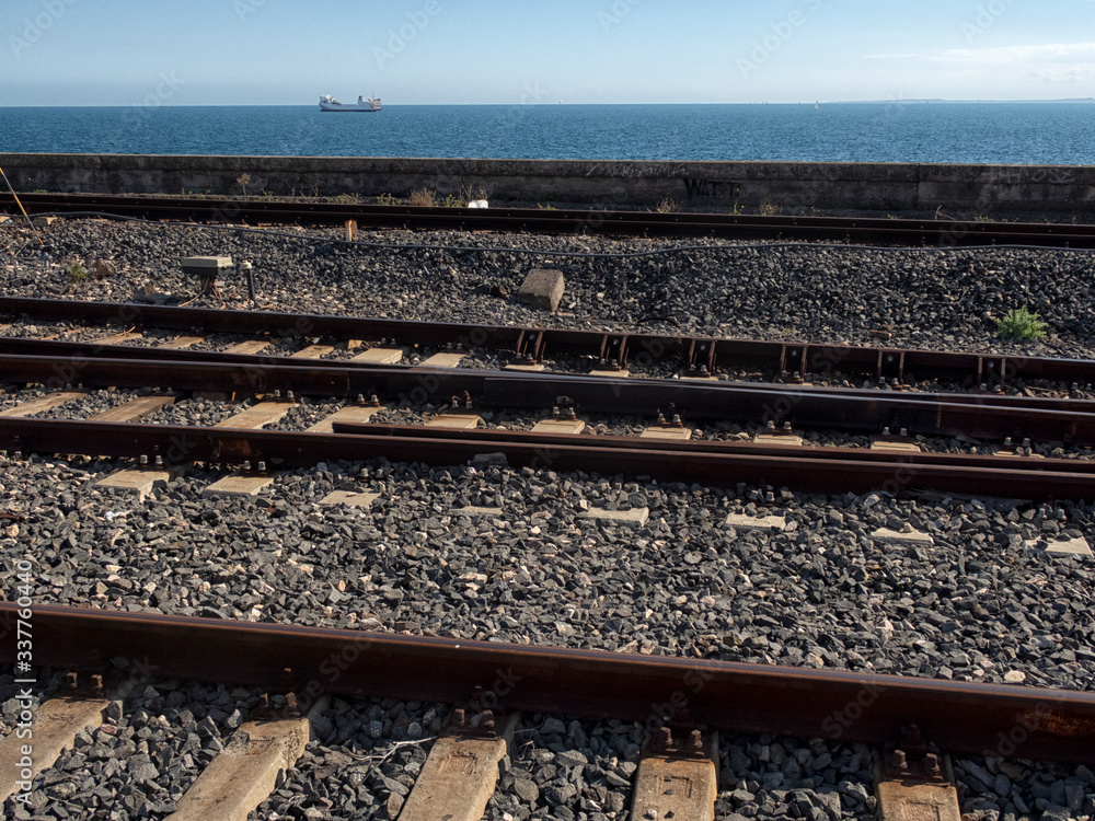 View of the railroad tracks. Railway transport. View of the railroad tracks. Railway transport.