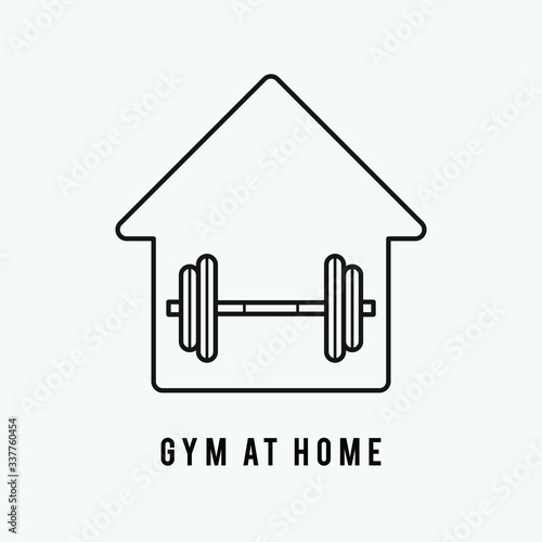 fitness at home icon, gym fit, workout house, training sport exercise, thin line web symbol on white background flat icon design.