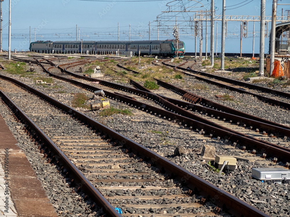 View of the railroad tracks. Railway transport.