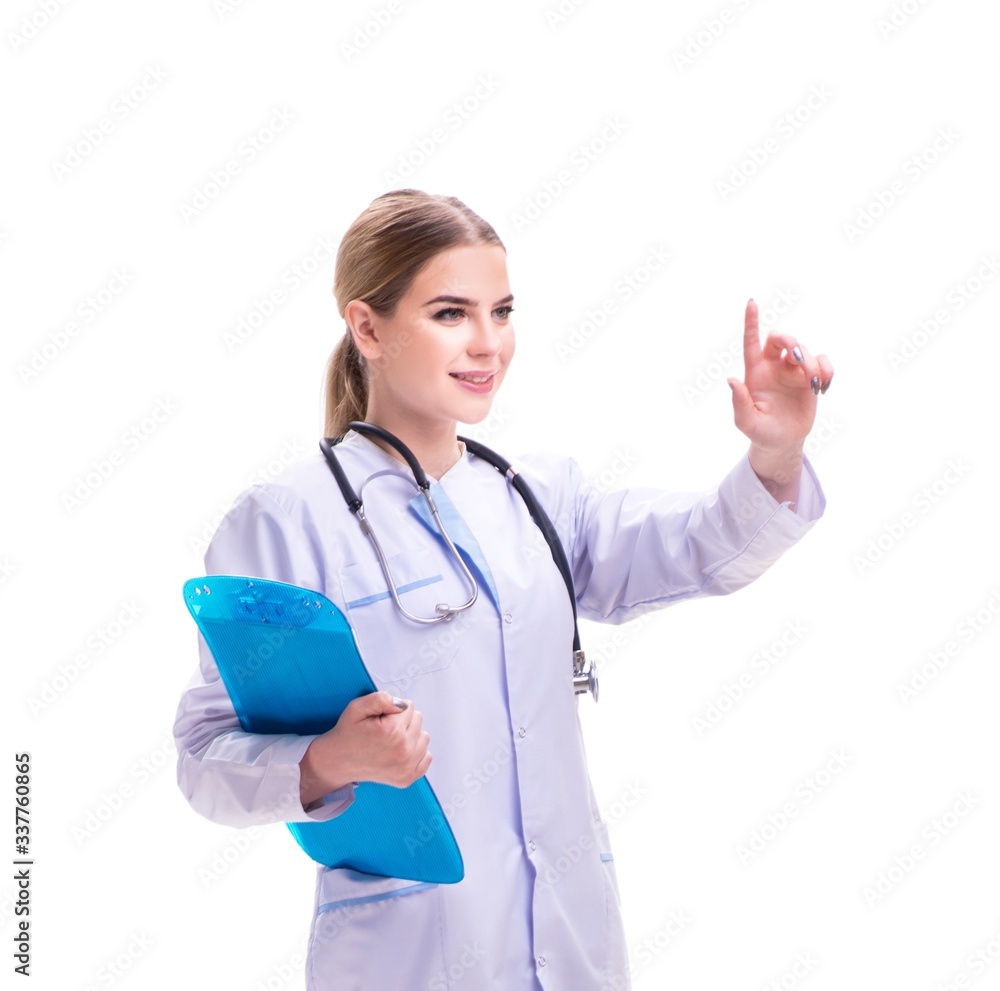 Young woman doctor isolated on white background Young woman doctor isolated on white background