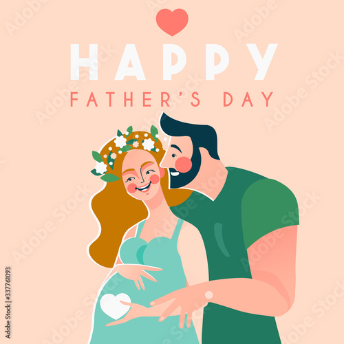 Happy father's day card with pregnant couple waiting for baby