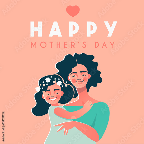 Happy Mother's day card with happy african american woman and her daughter