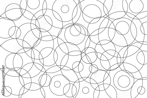 Many circles overlapping on white background.
