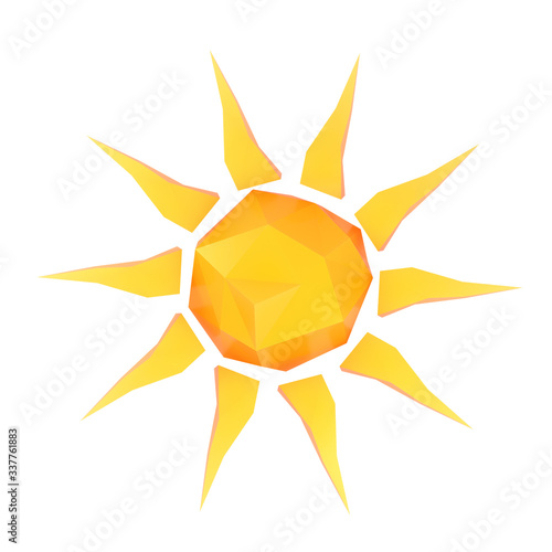 3d polygonal weather icon  Yellow orange sun  3d render.