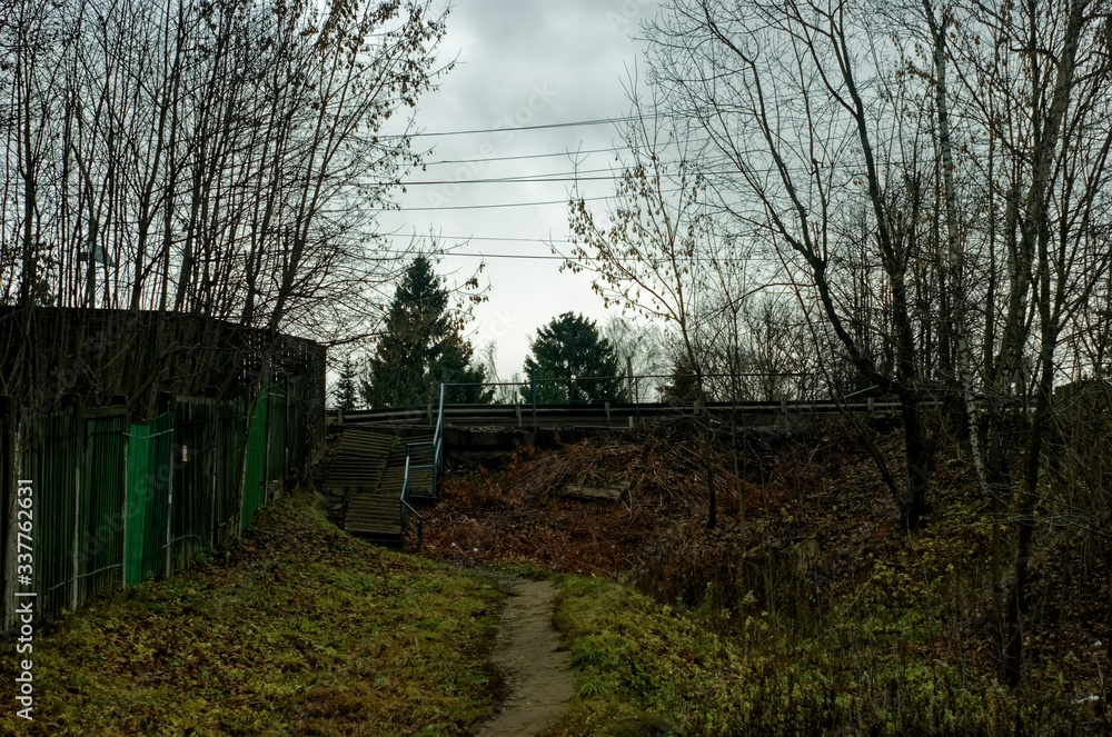 abandoned garden behind a fence in autumn, Russia abandoned garden behind a fence in autumn, Russia