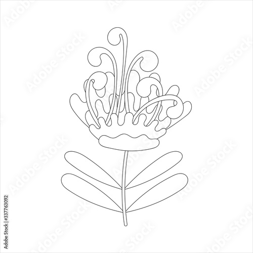 Fantastic flower for anti-stress coloring pages. Doodle art design elements. Black and white pattern for coloring books for adults and children. Vector illustration