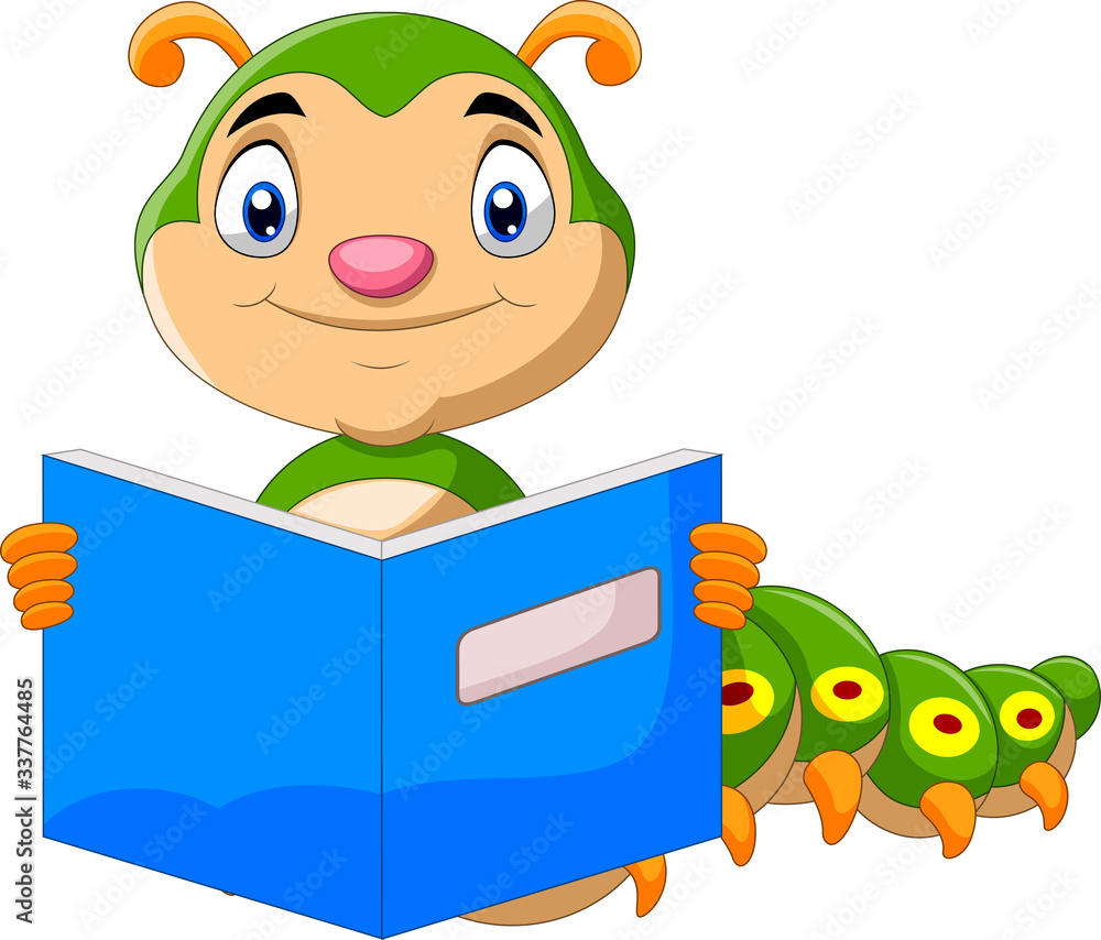 Cartoon cute caterpillar reading book Stock-Vektorgrafik | Adobe Stock