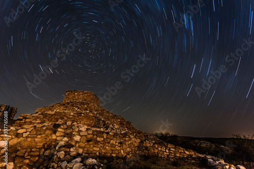 Star trails over old ruins