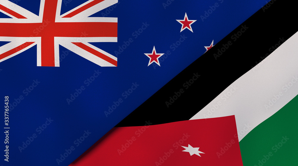 The flags of New Zealand and Jordan. News, reportage, business background. 3d illustration The flags of New Zealand and Jordan. News, reportage, business background. 3d illustration