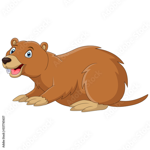 Cartoon happy groundhog is walking