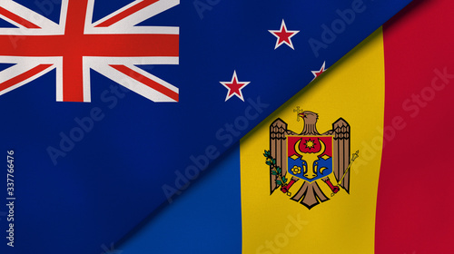 The flags of New Zealand and Moldova. News, reportage, business background. 3d illustration photo