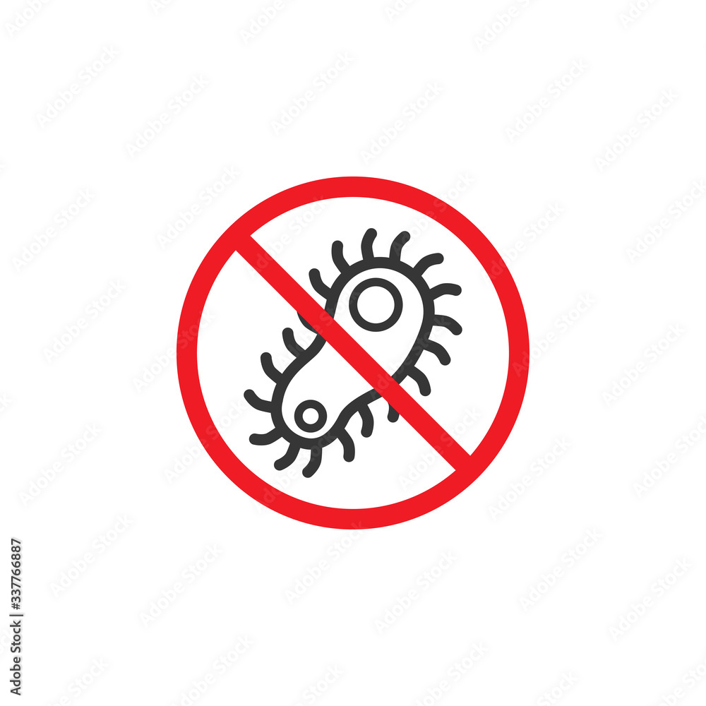 Stop Sign Of Virus, Bacteria, Germs and Microbe. Antibacterial and Antiviral Defense, Protection Infection. Vector Illustration. EPS 10 Stop Sign Of Virus, Bacteria, Germs and Microbe. Antibacterial and Antiviral Defense, Protection Infection. Vector Illustration. EPS 10
