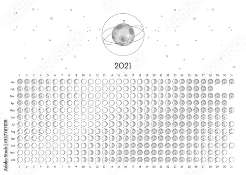 Moon Calendar 2021 Northern Hemisphere white