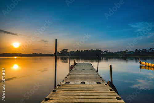 Beautiful Sunrise at lower seletar reservoir, singapore  photo