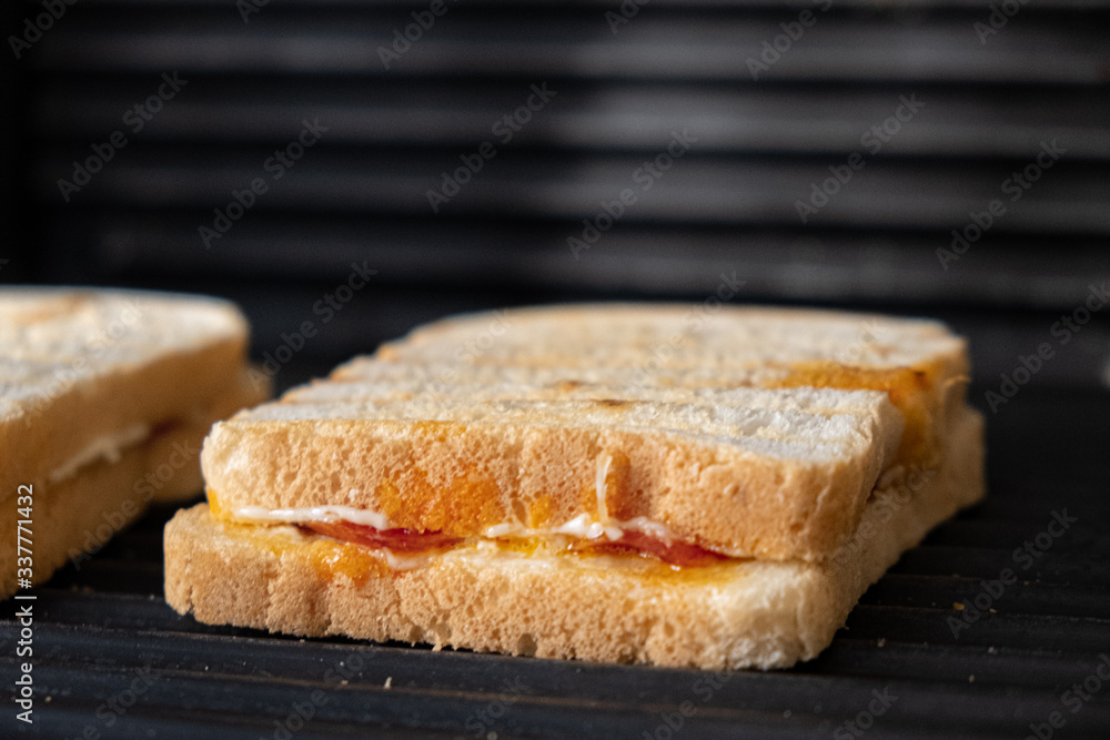 Toasts with tomato and cheese on the plate