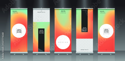 Blank promotion counter, Roll up banner stand, Booth template on a white background.