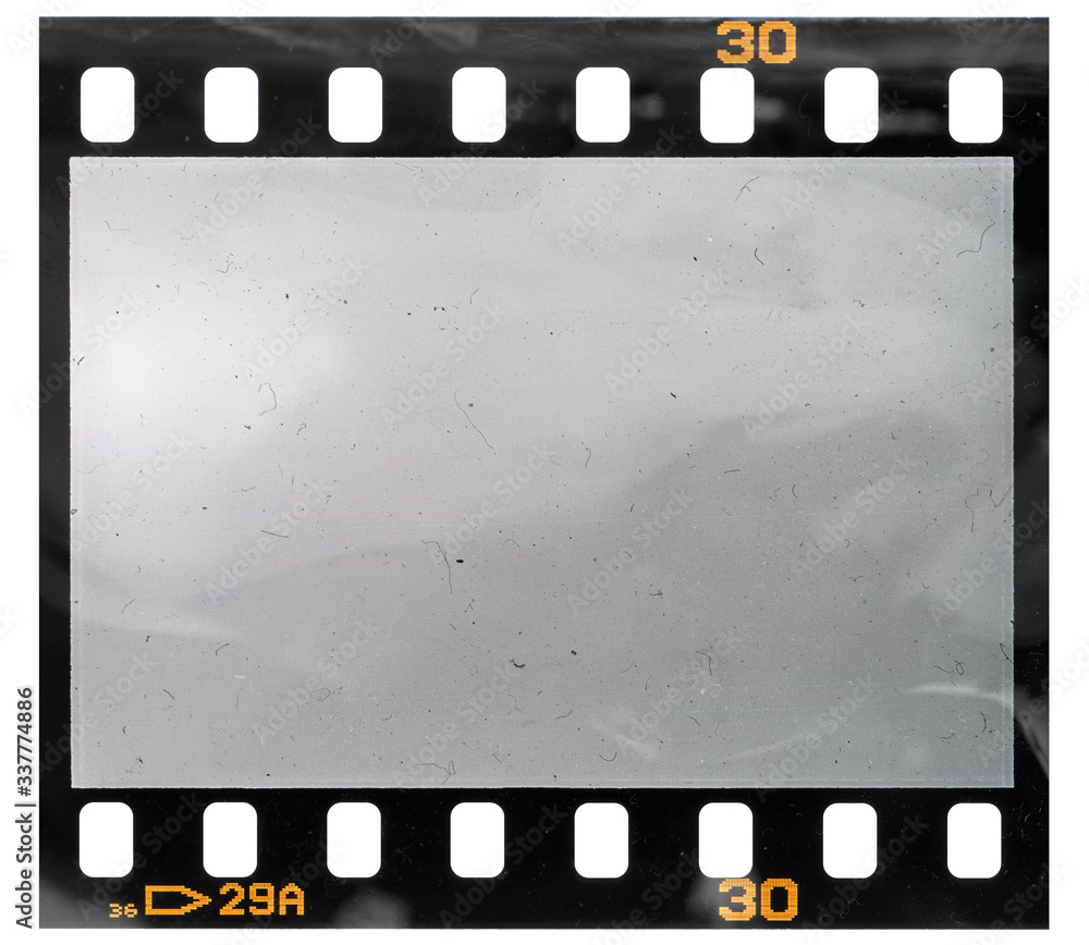 35mm film strip with empty frame cell or window and shiny light effect