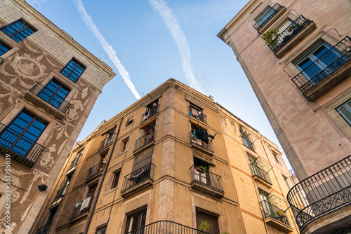 Detail of Beautiful Buildings Architecture In City Of Barcelona, Spain Shot With Perspective View