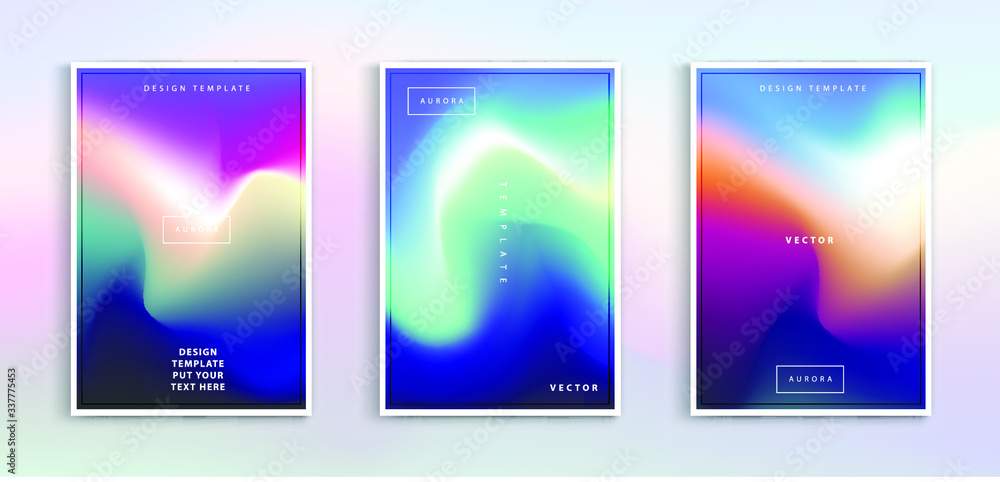 Fototapeta premium Minimal modern cover design. Dynamic colorful gradients. Future geometric patterns. Blue, pink, yellow, green, orange, purple placard poster template.