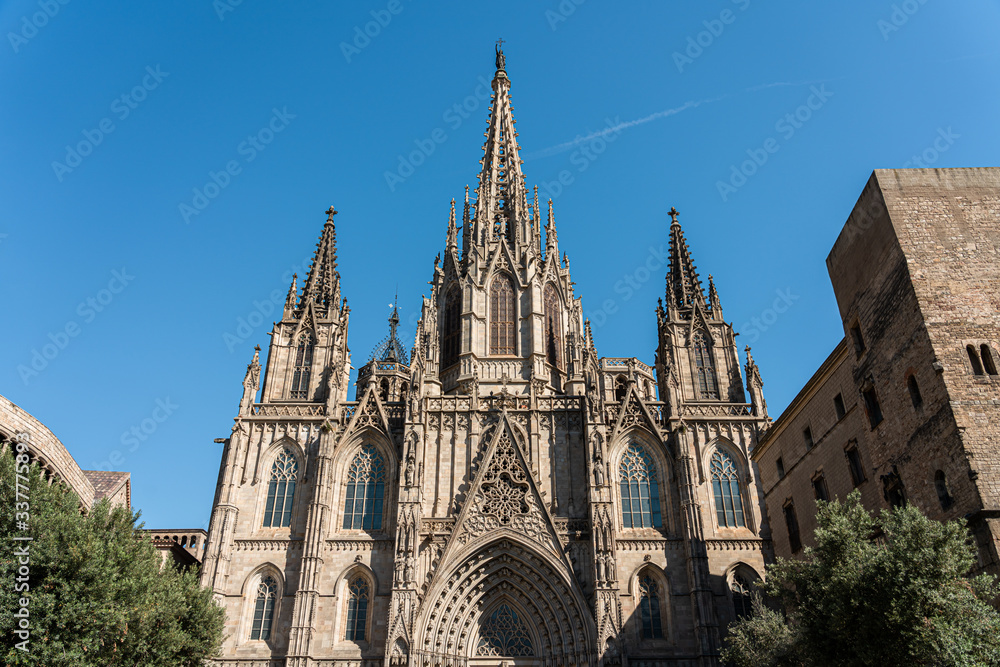 Cathedral of the Holy Cross and Saint Eulalia also known as Barcelona Cathedral is a Gothic Church located in the old center of Barcelona and was built in 1448 Cathedral of the Holy Cross and Saint Eulalia also known as Barcelona Cathedral is a Gothic Church located in the old center of Barcelona and was built in 1448