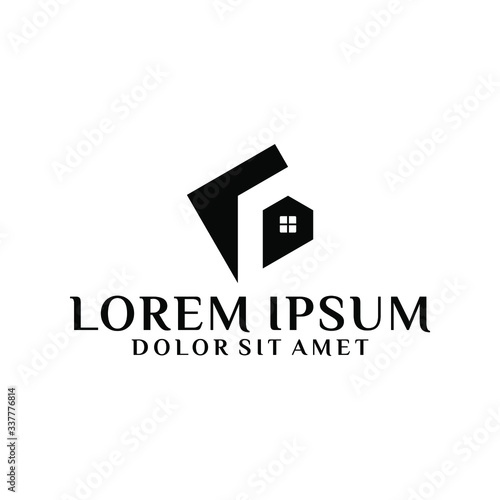 House logo template with negative space or gestalt illustration in flat design monogram symbol