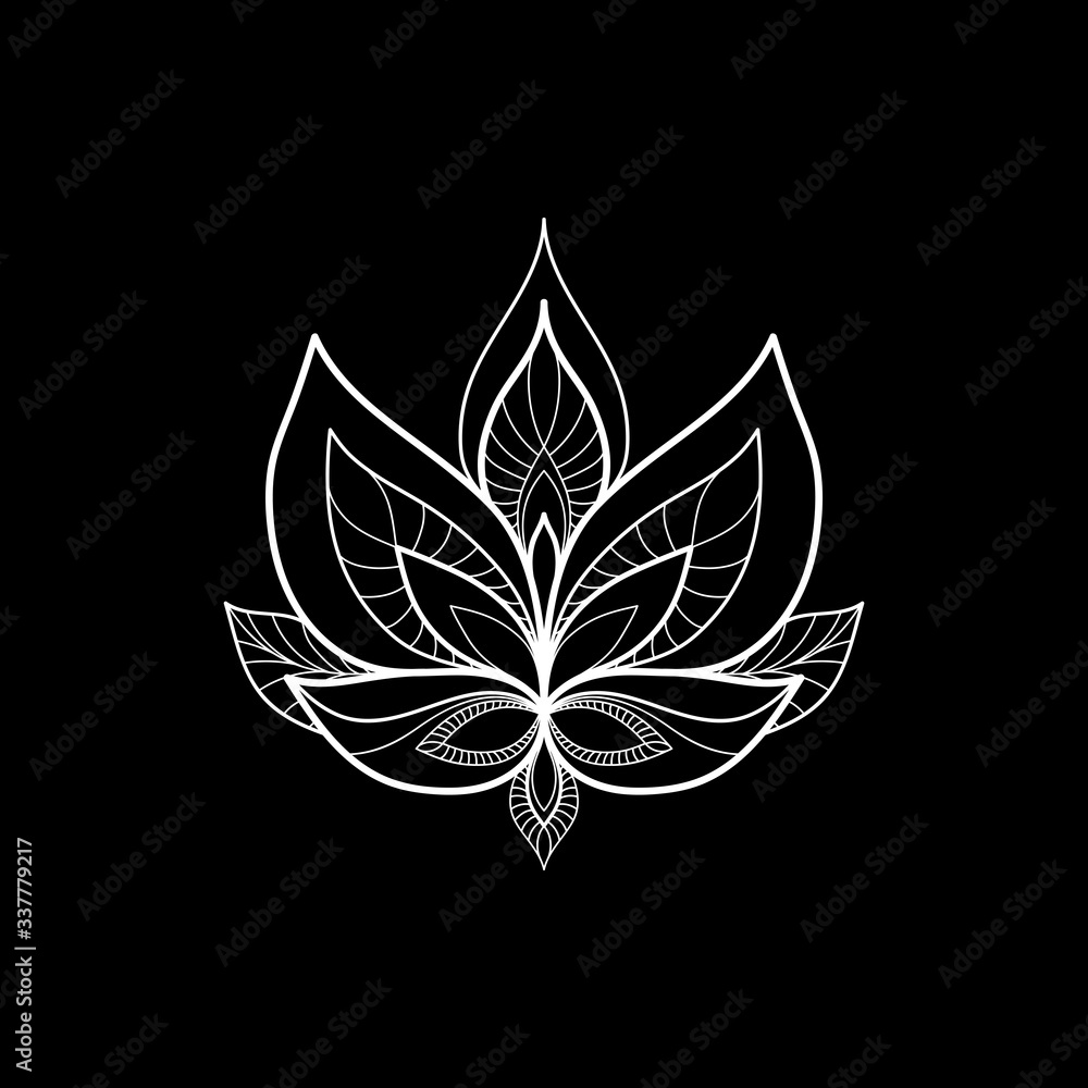 Ethnic Mandala ornament on black background. Henna tattoo design. Vector illustration