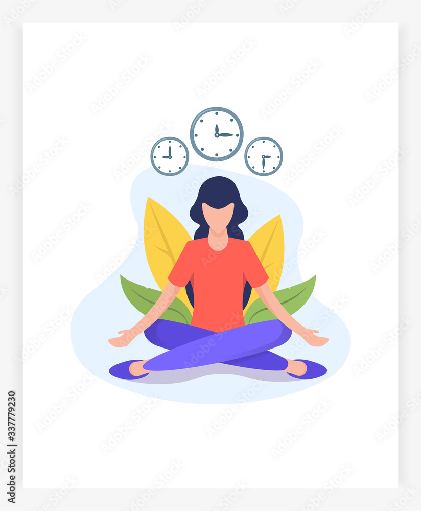 Obraz premium young woman in lotus position meditates. Flat vector illustration.