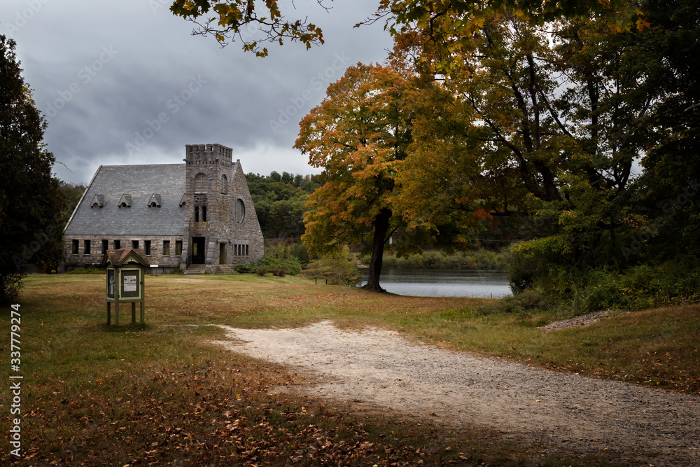 West Boylston Old Stone Church in Fall Season West Boylston Old Stone Church in Fall Season