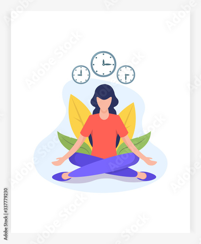young woman in lotus position meditates. Flat vector illustration.
