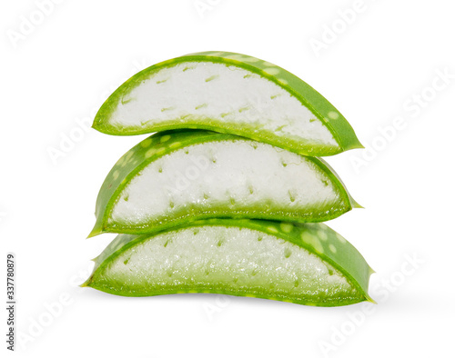 Aloe vera slice on white background.