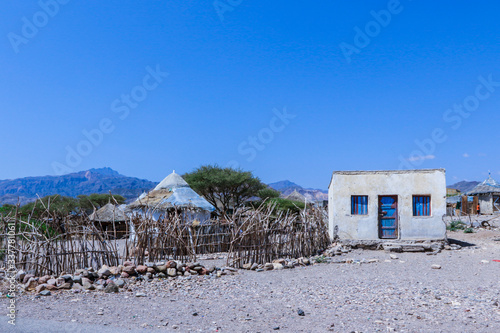 Tadjoura, Djibouti - November 09, 2019: Typical Houses in the Tadjoura Gulf region