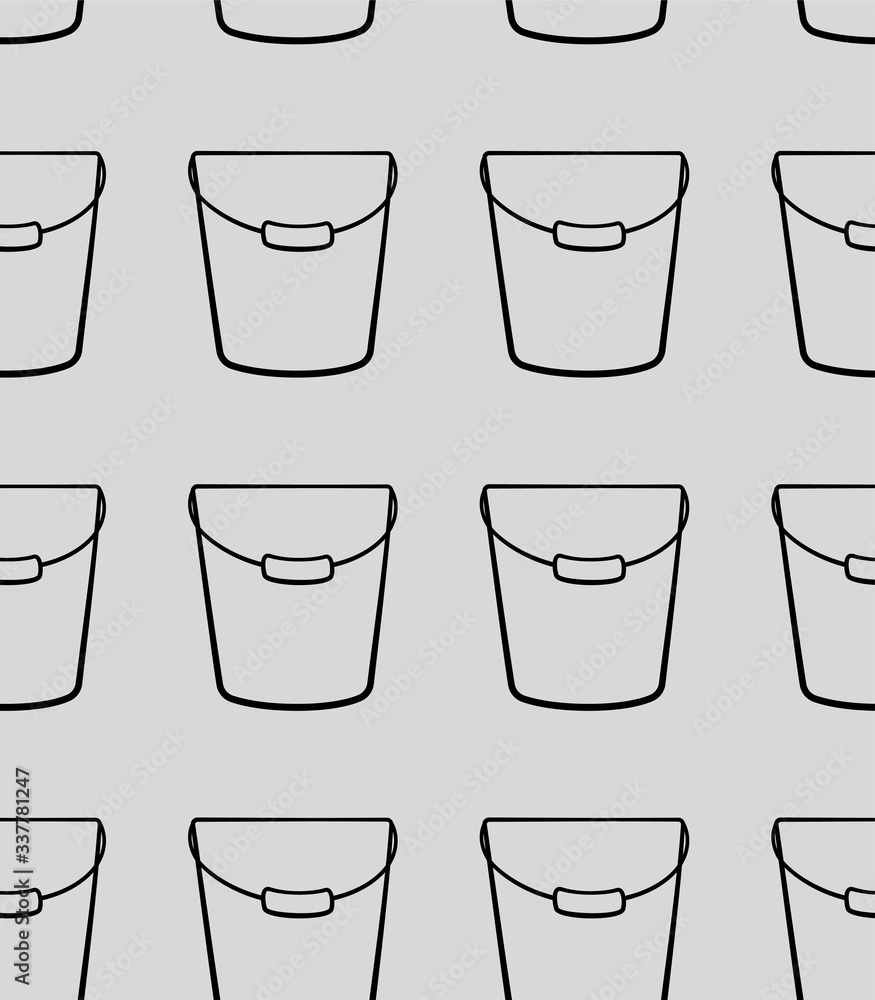 Outline style metal buckets for cleaning seamless pattern on gray background Outline style metal buckets for cleaning seamless pattern on gray background