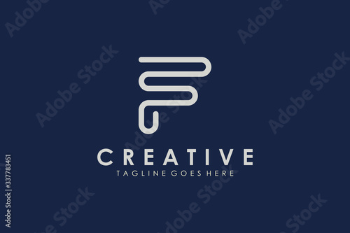 Initial Letter F Logo. Rounded Outline Style isolated on Blue Background. Flat Vector Logo Design Template Element.