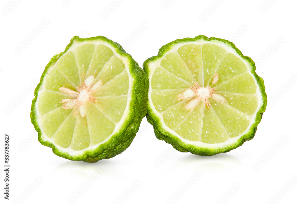 Bergamot fruit with cut in half isolated on white background. Clipping path. Bergamot fruit with cut in half isolated on white background. Clipping path.