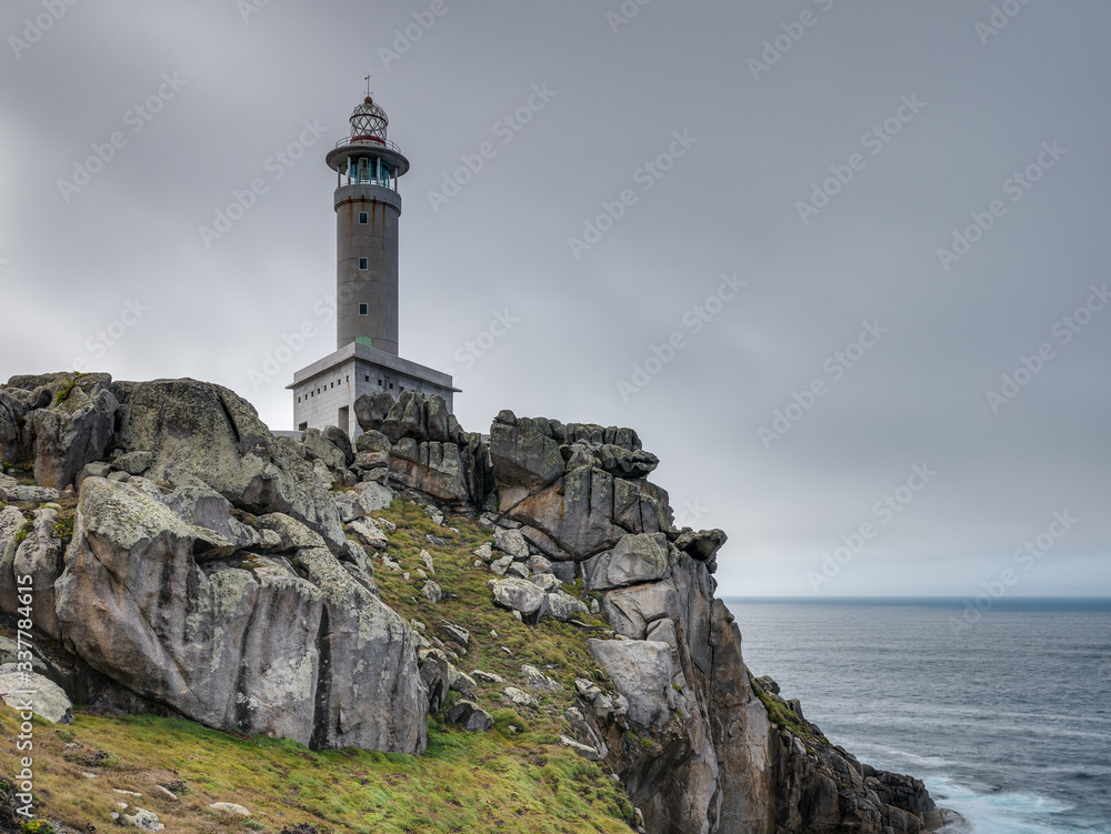 Modern shipshape lighthouse of Punta Nariga, Death Coast, Galicia, Spain