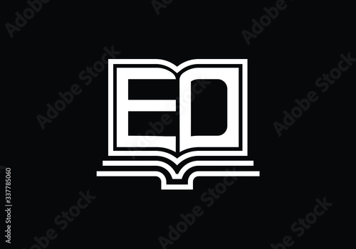 Elegant White Book Icon with Initial E D Letters Education Symbol on Black Background