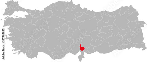 Osmaniye province highlighted on turkey map vector. Gray background.